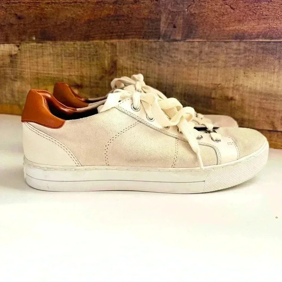 Coach Paddy Beige Suede Leather Chalk-Oatmeal / Saddle Brown Sneakers - Picture 2 of 8
